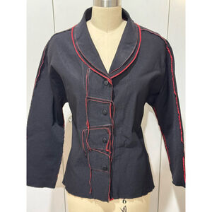 Women's Xiao Black & Red stretch Blazer Jacket Size L button front exposed seams